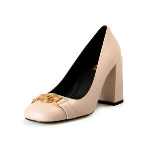 Versace Women's Soft Pink Gold Medusa 100% Leather Heeled Pumps Shoes US 9 IT 39